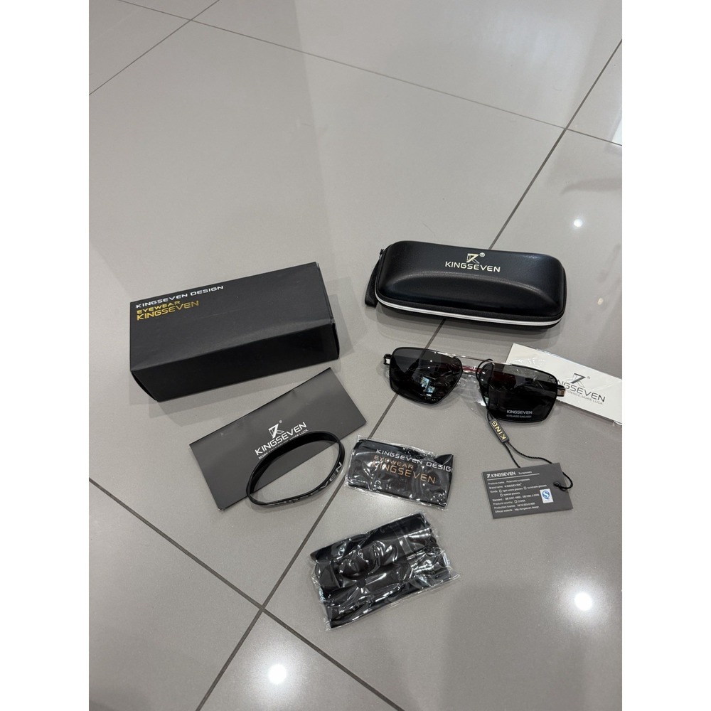 KINGSEVEN Rectangular Frame Sunglasses Men UV400 Polarization N7719 Silver Gray